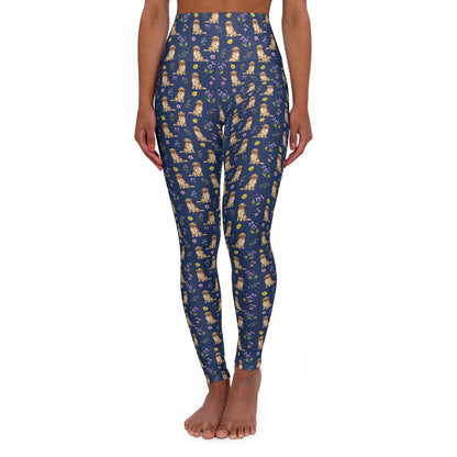 Golden Retriever Dog Floral High Waisted Yoga Leggings - Perfect for Fitness & Everyday Wear