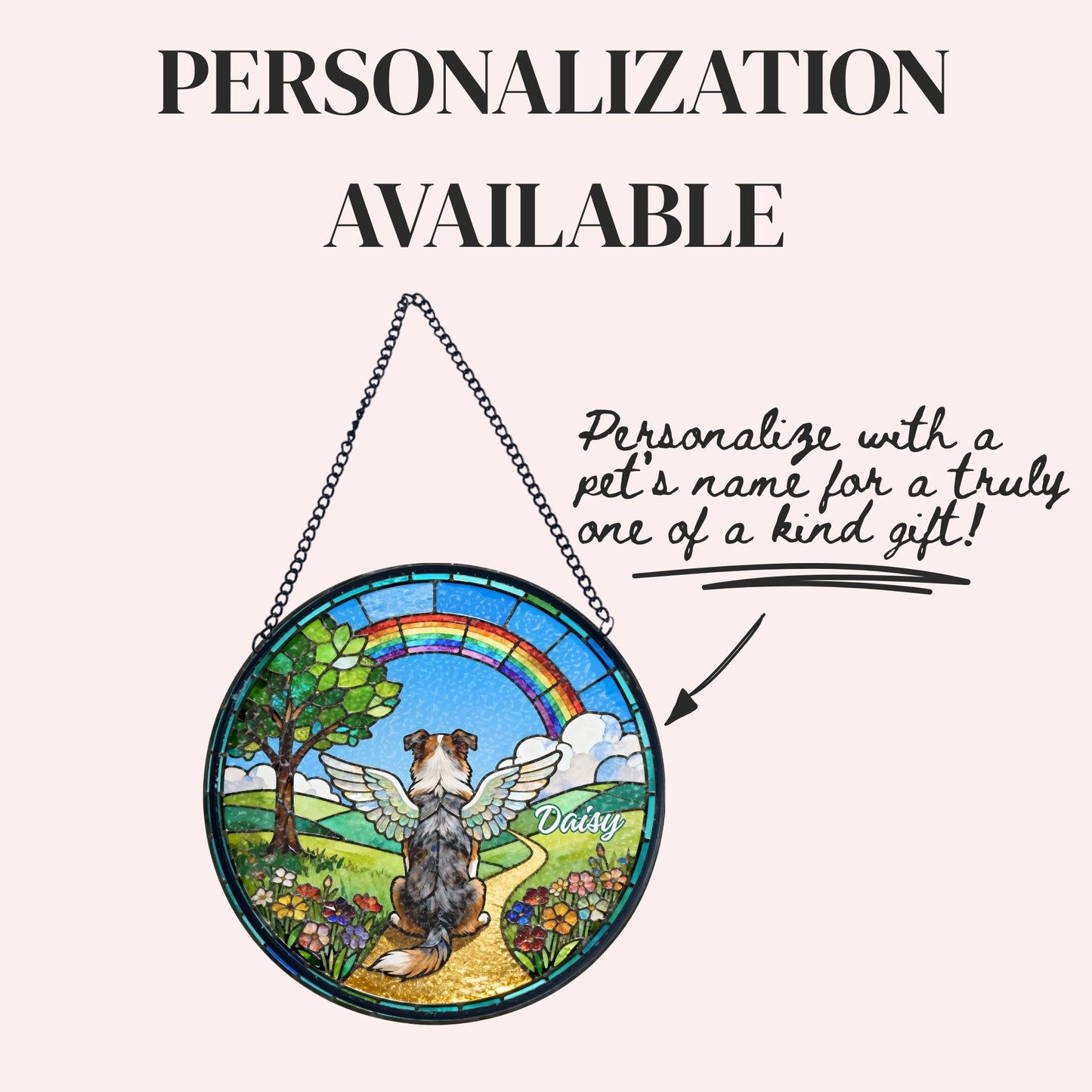 Australian Shepherd Rainbow Bridge Stained Glass Suncatcher