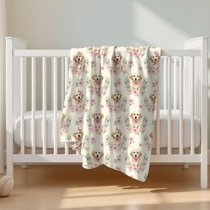 Golden Retriever Pink Baby Blanket, Golden Dog Baby Shower Baby Girl Newborn Gift Hospital Announcement Blanket Coming Home