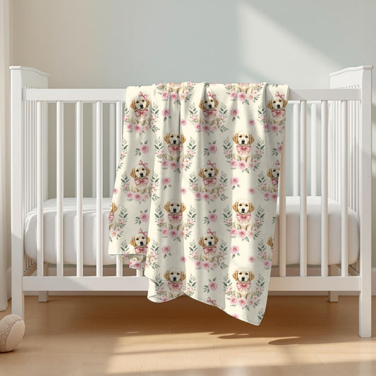 Golden Retriever Pink Baby Blanket, Golden Dog Baby Shower Baby Girl Newborn Gift Hospital Announcement Blanket Coming Home