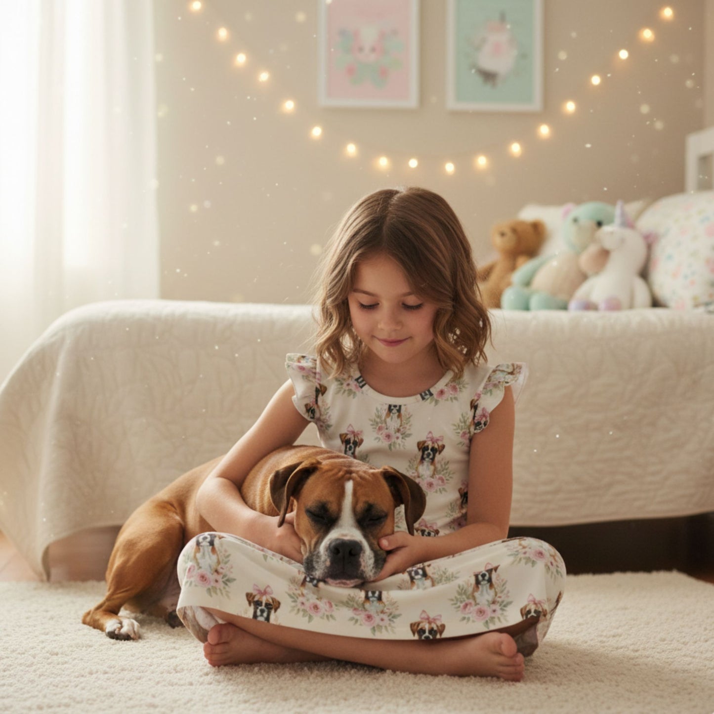 Boxer Dog Girl's Flutter Sleeve Nightgown