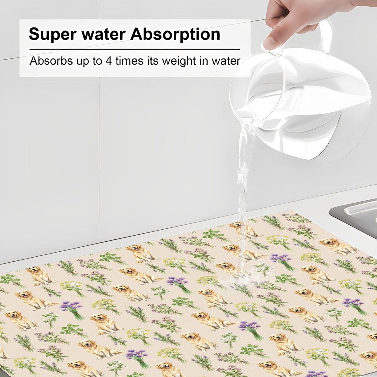 Golden Retriever Large Dish Drying Mat