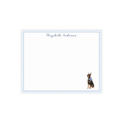Doberman Pinscher Dog Blue Gingham Personalized Notecard Set