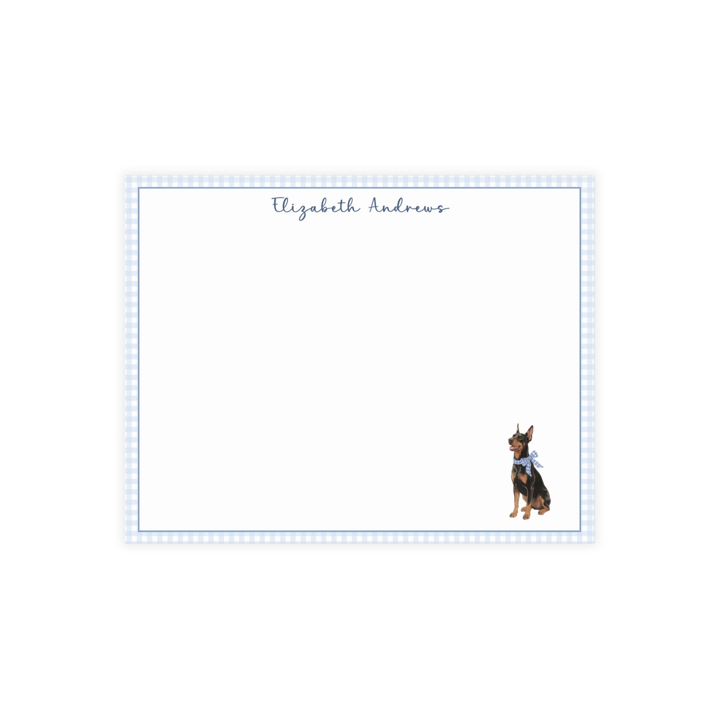 Doberman Pinscher Dog Blue Gingham Personalized Notecard Set