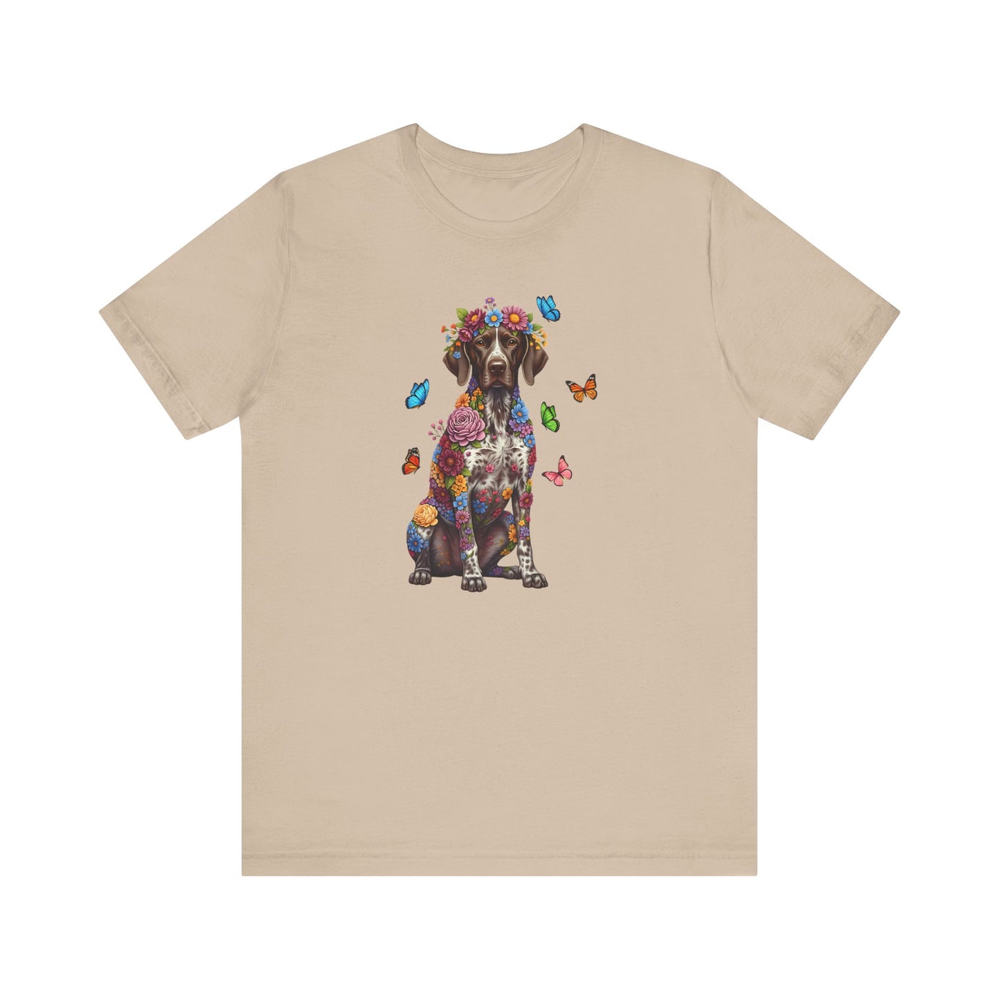 Whimsical Floral German Shorthaired Pointer Tee – Colorful Dog Lover Shirt with Butterflies