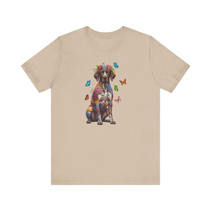 Whimsical Floral German Shorthaired Pointer Tee – Colorful Dog Lover Shirt with Butterflies