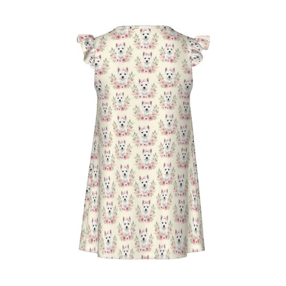 West Highland White Terrier Girl's Flutter Sleeve Nightgown