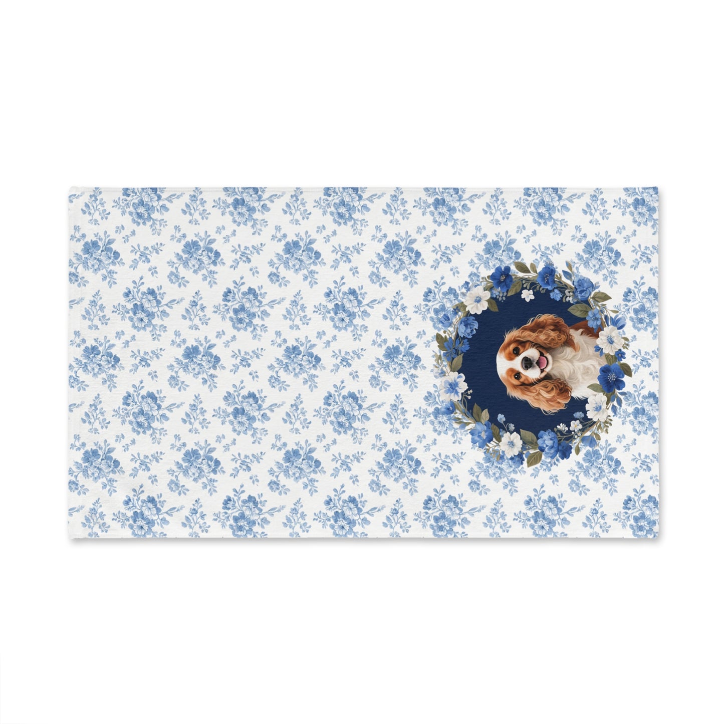Blue Floral Cavalier King Charles Spaniel Dog Portrait Hand Towel – Cute Pet Bathroom Accessory