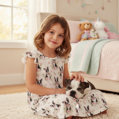 Boston Terrier Girl's Flutter Sleeve Nightgown