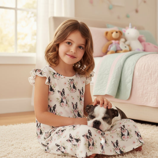 Boston Terrier Girl's Flutter Sleeve Nightgown