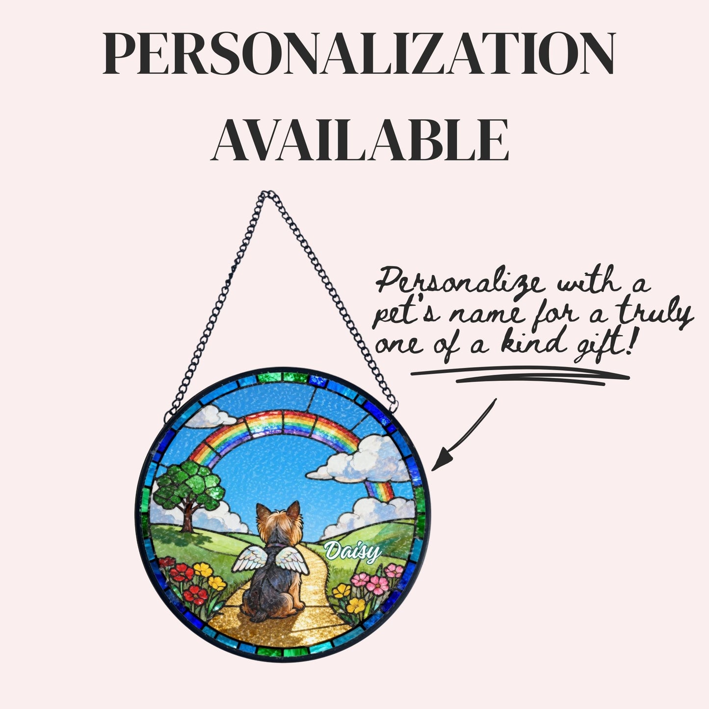 Yorkshire Terrier Rainbow Bridge Stained Glass Suncatcher