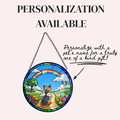 Yorkshire Terrier Rainbow Bridge Stained Glass Suncatcher