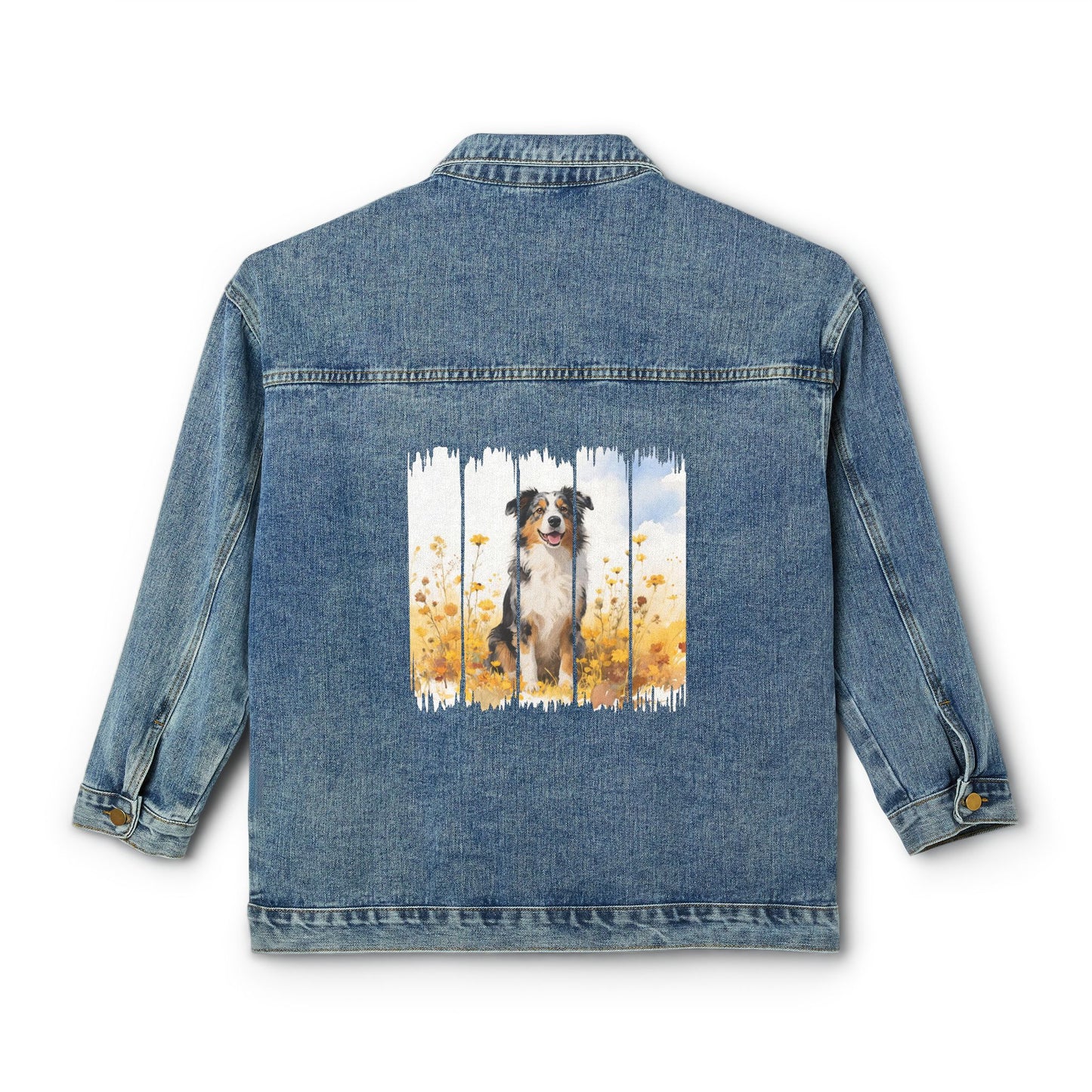 Trendy Australian Shepherd Dog Women's Denim Jacket, Dog Demin Jacket, Gift for Aussie Dog Mom, Gift for Dog Lovers, Fall Dog Style