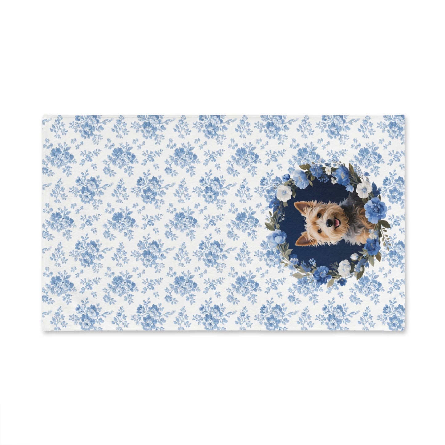 Blue Floral Cairn Terrier Dog Portrait Hand Towel – Cute Pet Bathroom Accessory