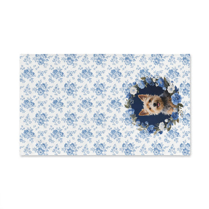 Blue Floral Cairn Terrier Dog Portrait Hand Towel – Cute Pet Bathroom Accessory