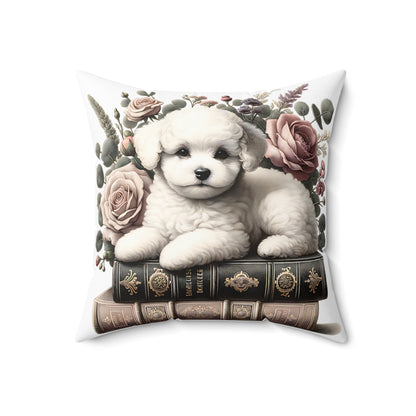 Bichon Frise Throw Pillow for Book Lovers