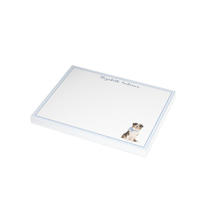 Australian Shepherd Dog Blue Gingham Personalized Notecard Set