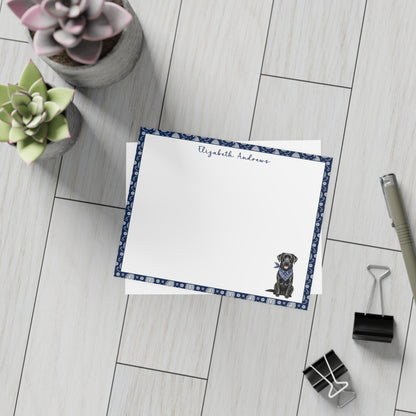 Black Labrador Retriever Navy Blue Paisley Notecard Set