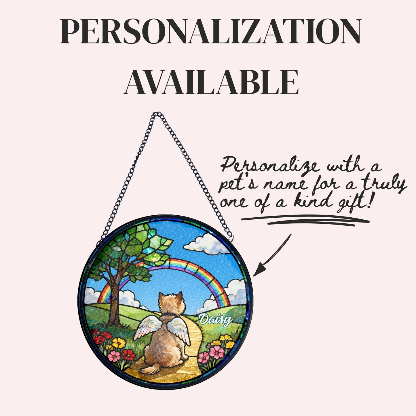 Wheaten Terrier Rainbow Bridge Stained Glass Suncatcher