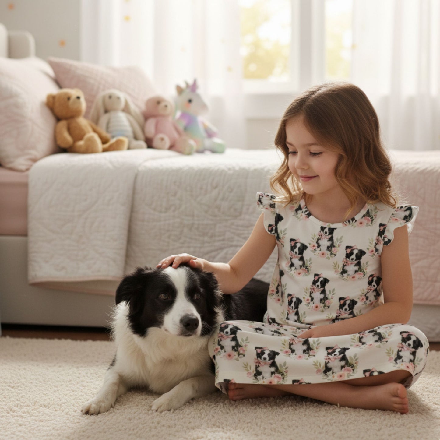 Border Collie Girl's Flutter Sleeve Nightgown