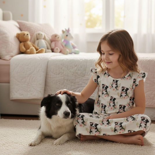 Border Collie Girl's Flutter Sleeve Nightgown