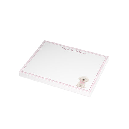 Bichon Frise Dog Pink Gingham Personalized Notecard Set