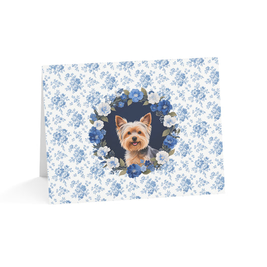 Yorkshire Terrier Dog Blue Floral Greeting Card Set