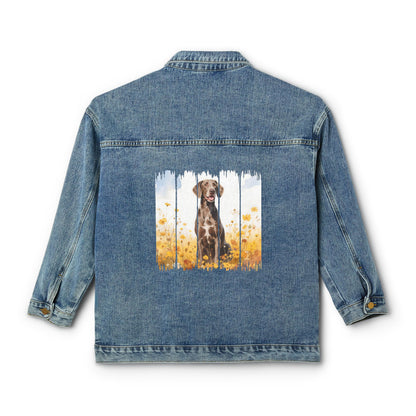 Trendy German Shorthaired Pointer Dog Women's Denim Jacket, Dog Demin Jacket, Gift for GSP Dog Mom, Gift for Dog Lovers, Fall Dog Style