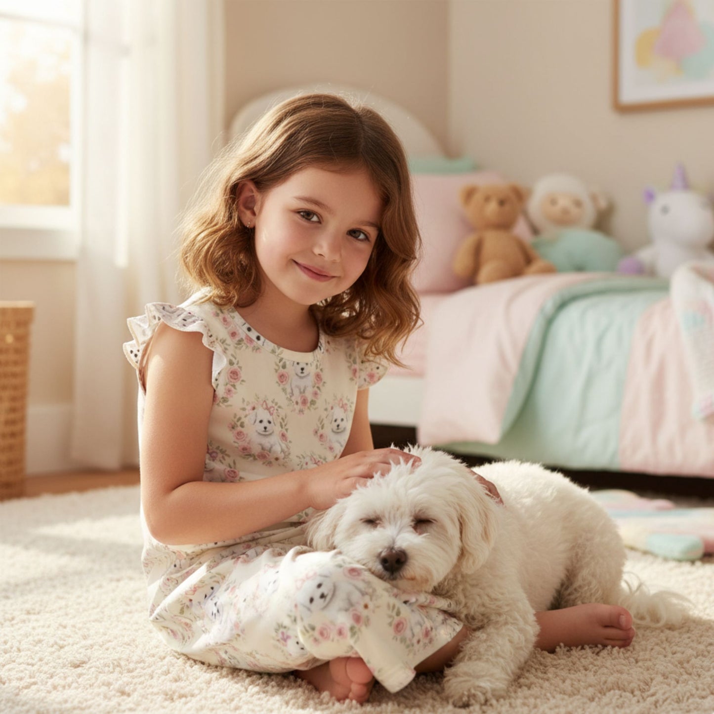 Bichon Frise Girl's Flutter Sleeve Nightgown