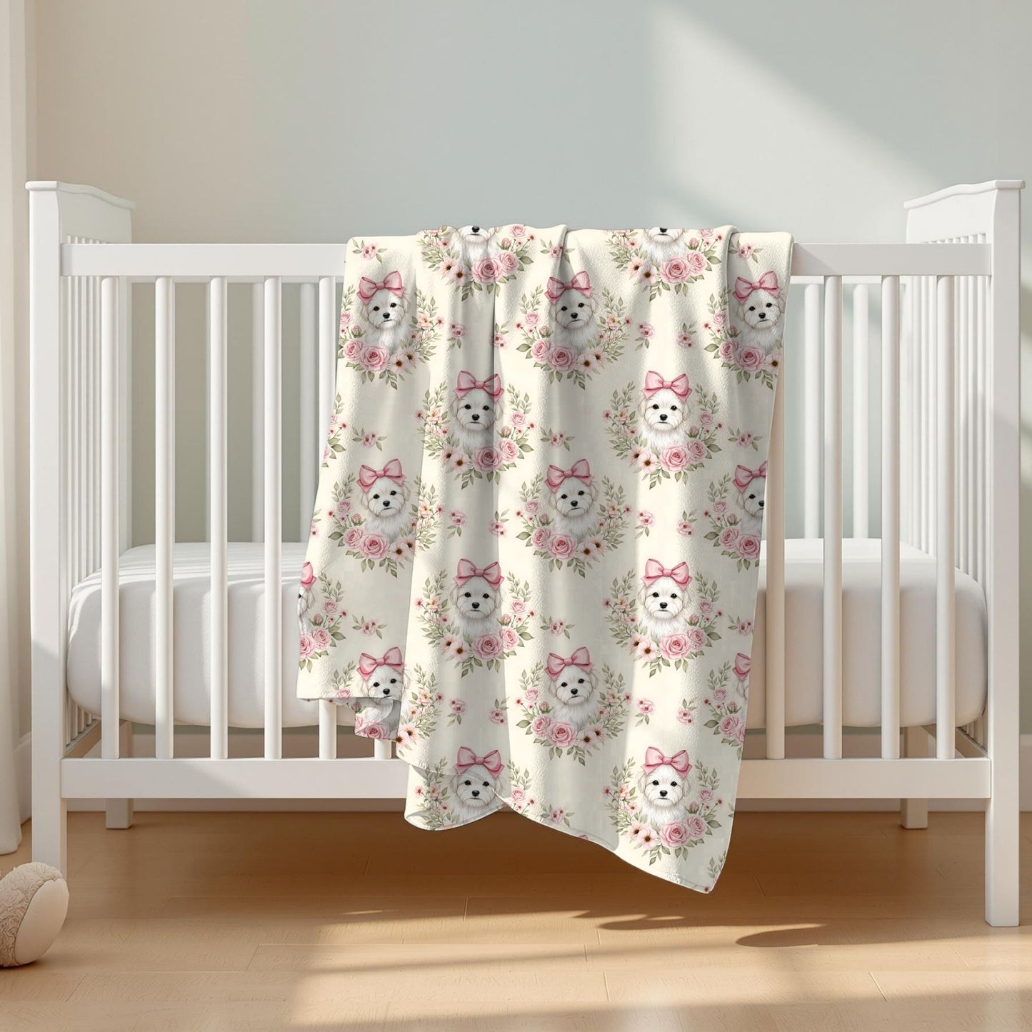 Maltese Pink Baby Blanket, Maltese Dog Baby Shower Baby Girl Newborn Gift Hospital Announcement Blanket Coming Home