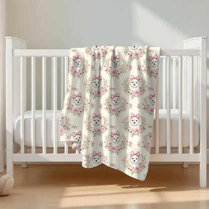 Maltese Pink Baby Blanket, Maltese Dog Baby Shower Baby Girl Newborn Gift Hospital Announcement Blanket Coming Home