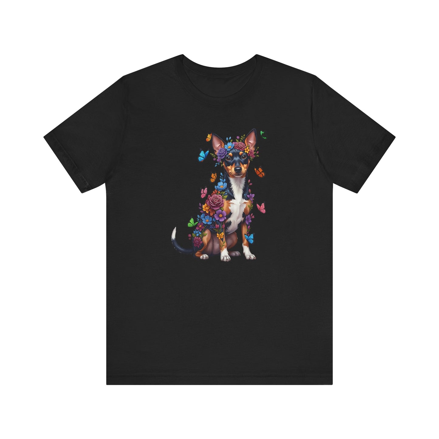 Whimsical Floral Rat Terrier Tee – Colorful Dog Lover Shirt with Butterflies