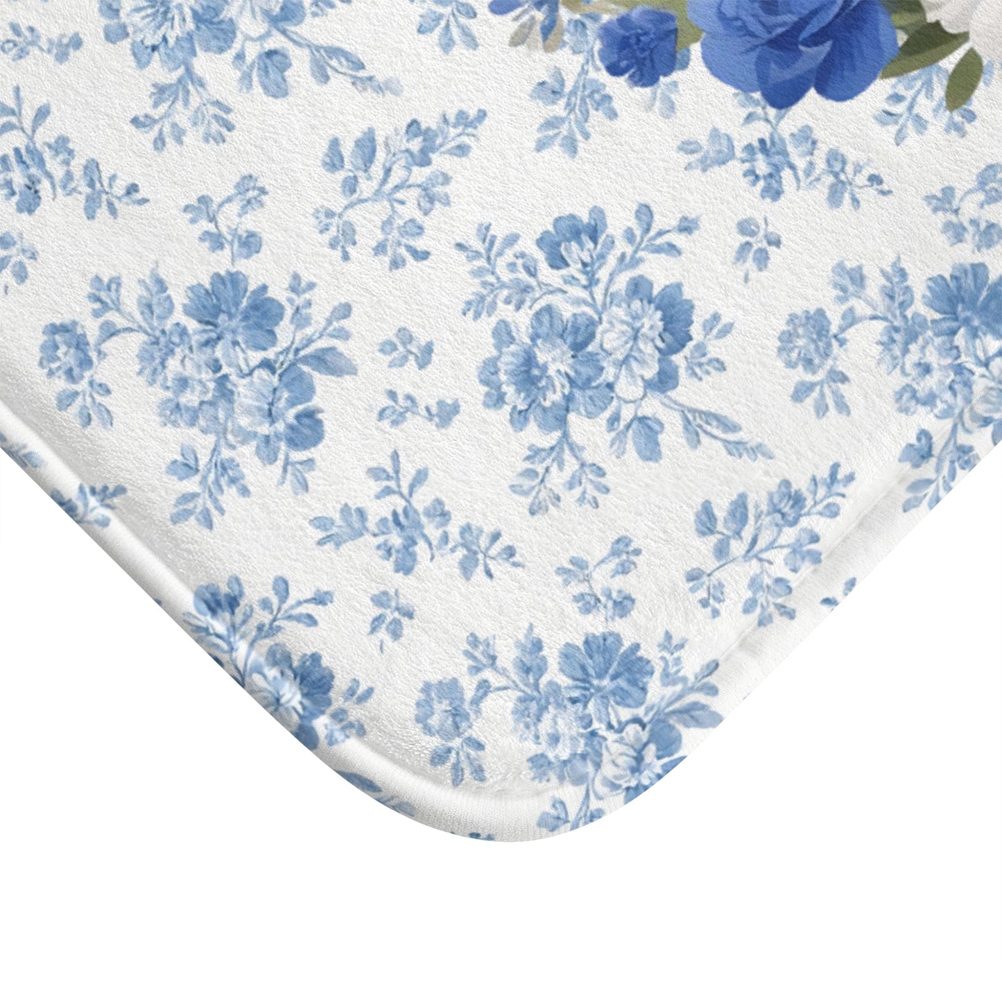 Blue Floral Portie Bath Mat – Cute Portuguese Water Dog Bathroom Rug
