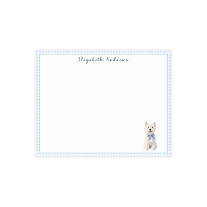 West Highland White Terrier Dog Blue Gingham Personalized Notecard Set