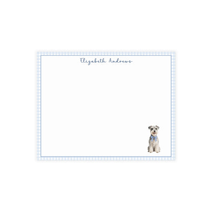 Schnauzer Dog Blue Gingham Personalized Notecard Set