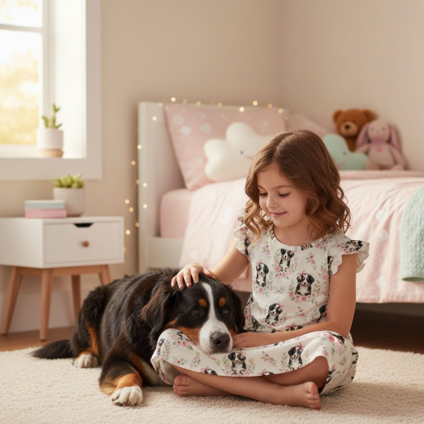 Bernese Mountain Dog Girl's Flutter Sleeve Nightgown