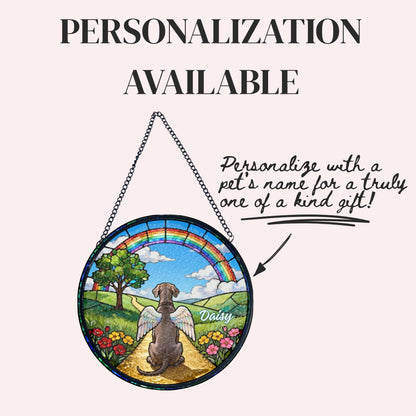 Weimaraner Rainbow Bridge Stained Glass Suncatcher