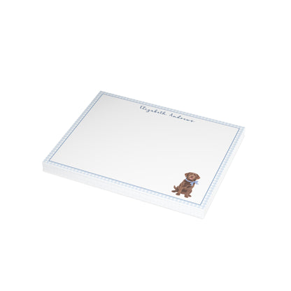 Chocolate Labrador Retriever Dog Blue Gingham Personalized Notecard Set
