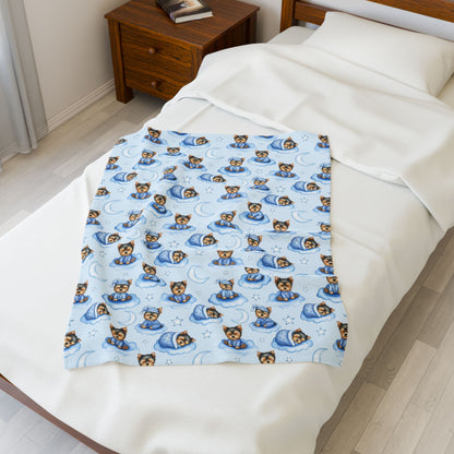 Yorkshire Terrier Blue Baby Blanket, Yorkie Dog Baby Shower Baby Boy Newborn Gift Hospital Announcement Blanket Coming Home