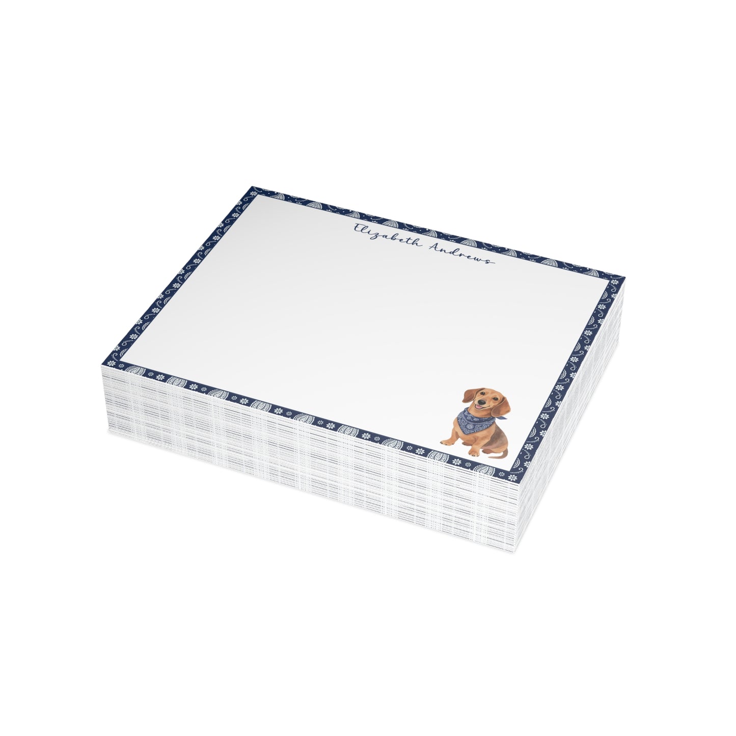 Personalized Dachshund Navy Blue Paisley Notecard Set