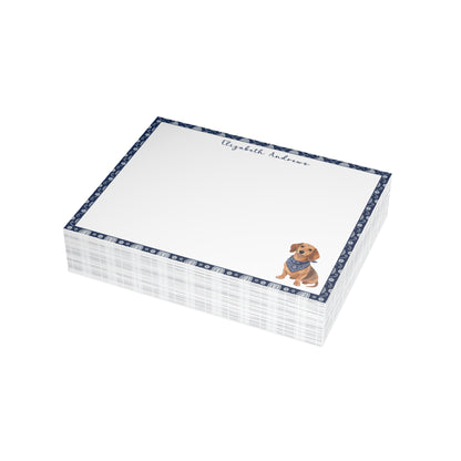 Personalized Dachshund Navy Blue Paisley Notecard Set