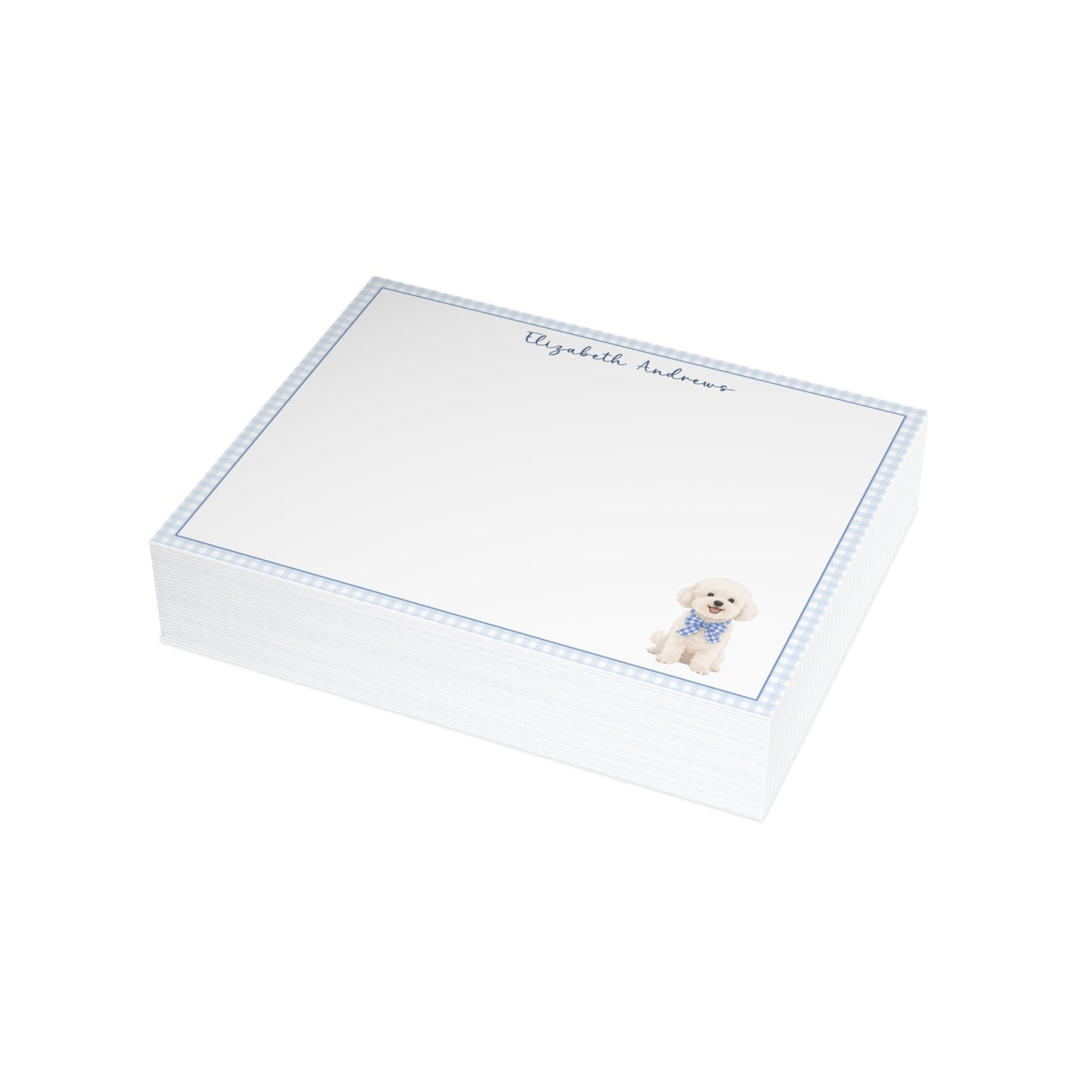 Bichon Frise Dog Blue Gingham Personalized Notecard Set