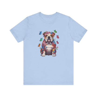 Whimsical Floral English Bulldog Tee – Colorful Dog Lover Shirt with Butterflies