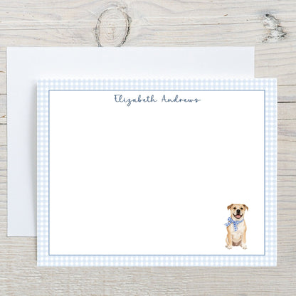 Pitbull Dog Blue Gingham Personalized Notecard Set