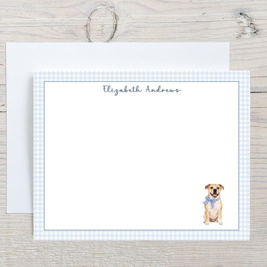 Pitbull Dog Blue Gingham Personalized Notecard Set