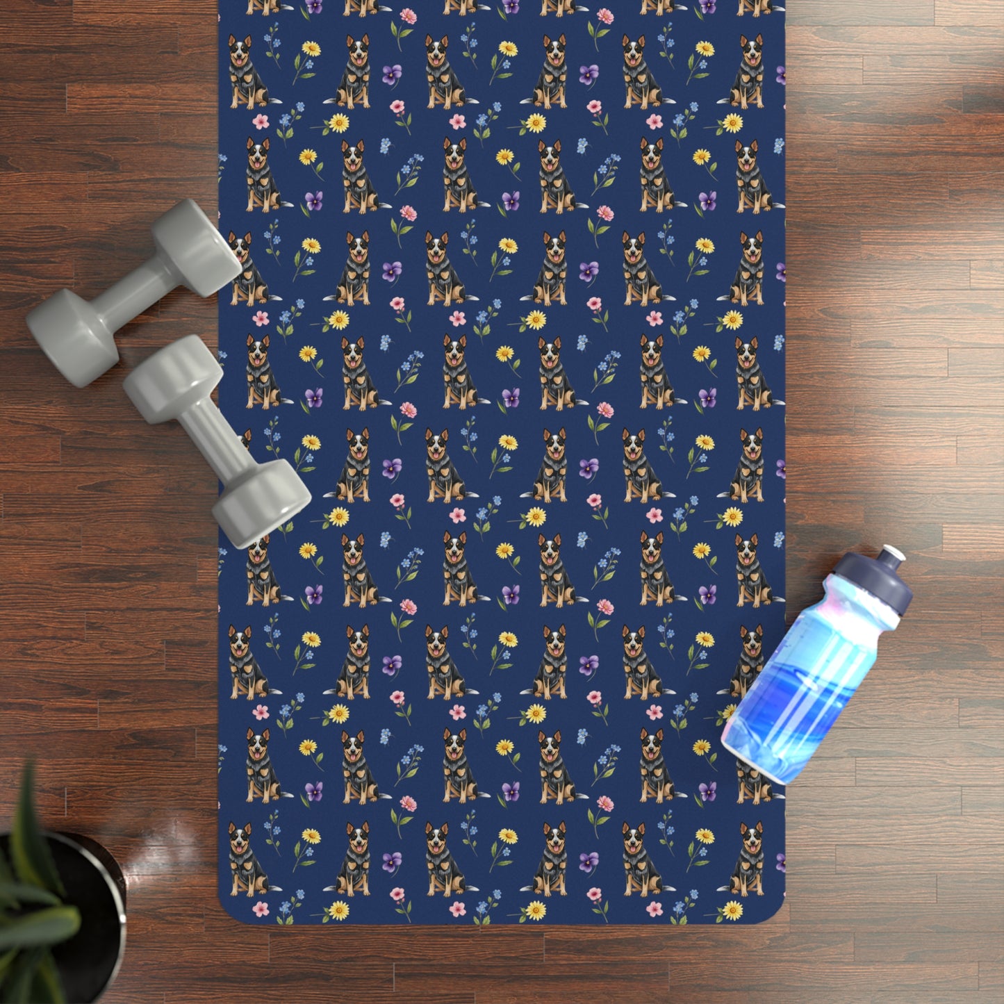 Australian Cattle Dog Floral Yoga Mat – Durable Non-Slip Rubber Surface for Home & Studio Practice