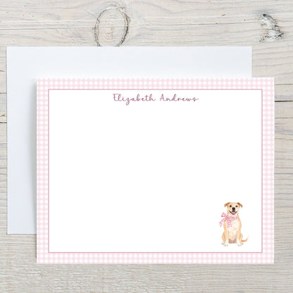 Pitbull Dog Pink Gingham Personalized Notecard Set