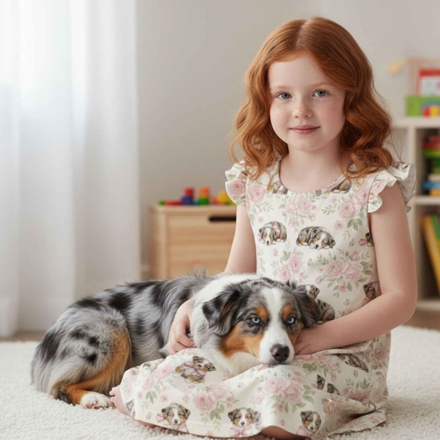 Australian Shepherd Dog Girl's Flutter Sleeve Nightgown