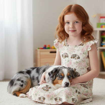 Australian Shepherd Dog Girl's Flutter Sleeve Nightgown
