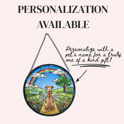 Pitbull Rainbow Bridge Stained Glass Suncatcher